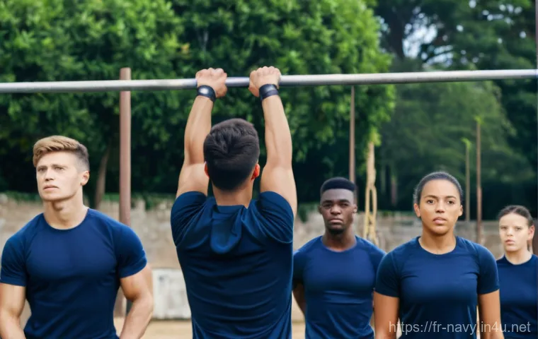 해군 병과별 체력 기준 - **Prompt:** A determined young man, a French Navy recruit, performing the "Killy Test" (wall sit) ag... 해군 병과별 체력 기준 - **Prompt:** A determined young man, a French Navy recruit, performing the "Killy Test" (wall sit) ag...